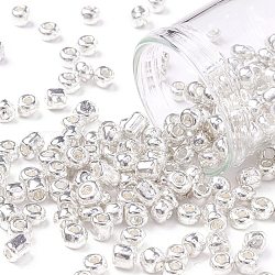 6/0 Perlas de semillas de vidrio, estilo de colores metalizados, redondo, plata, 6/0, 4mm, agujero: 1.5 mm, aproximamente 1000 unidades / 100 g