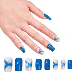 Ensembles de nail art, avec 24pcs ongles en plastique, 24pcs colle à ongles gelée double face, bleu acier, 14.5~23x7~14mm, environ 24 pcs / ensemble