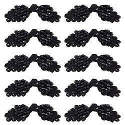 Gorgecraft handgemachte chinesische Frösche Knoten Knöpfe Sets, Polyesterknopf mit Acrylperlen, Schwarz, 68x20.5x6.5 mm, 2 Stück / Paar, 10 Paare / Box