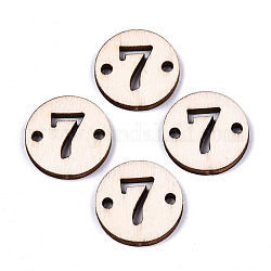 Unfinished Natural Poplar Wood Links Connectors, Laser Cut, Flat Round with Number, Num.7, 19.5x2.5mm, Hole: 2mm
