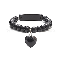 Pulseras de abalorios naturales de obsidiana, pulsera con colgante en forma de corazón, para mujeres, 3/8 pulgada (0.85 cm), diámetro interior: 2-1/8 pulgada (5.5 cm)
