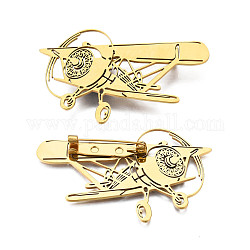 201 Stainless Steel Plane Lapel Pin, Creative Badge for Backpack Clothes, Nickel Free & Lead Free, Golden, 34.5x57x7mm, Pin: 0.7mm