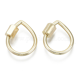 Brass Screw Carabiner Lock Charms, for Necklaces Making, Teardrop, Nickel Free, Real 18K Gold Plated, 21x17x2mm, Screw: 6.5x5mm