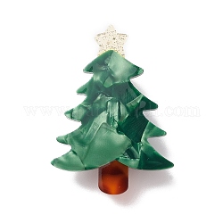 Spilla natalizia in acetato di cellulosa verde (resina)., distintivo in lega di platino per vestiti da zaino, platino, 45x32mm