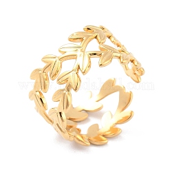 Placcatura ionica (ip) 304 bracciale a foglia in acciaio inossidabile, anello spalancato per le donne, oro, diametro interno: 17.3mm