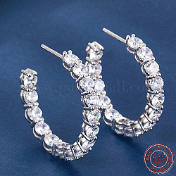 Boucles d'oreilles puces 925 anneau en argent rhodié, boucles d'oreilles demi-créoles avec zircons cubiques, platine, 3x17mm