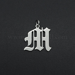 304 Stainless Steel Pendants, with Jump Ring, Old English, Letter, Laser Cut, Stainless Steel Color, Letter.M, 16.5x17x1mm, Hole: 3mm