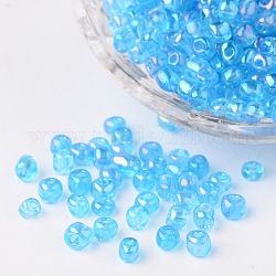 6/0 transparentes couleurs de l'arc perles de graines de verre rond, turquoise foncé, taille: environ 4mm de diamètre, Trou: 1.5mm, environ 495 pcs/50 g