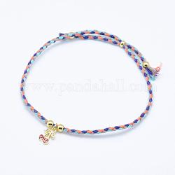 Bracelets de cordon en nylon, avec des pendentifs en cerisier en zircone cubique en laiton, véritable 18k plaqué or, 9-7/8 pouce ~ 10-1/4 pouces (250~260 mm)