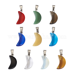 Kissitty 60шт 10 цвета окрашенные распылением стеклянные подвески, с латунными скобами с платиновым покрытием, луна, разноцветные, 21.5x10.5x6 мм, отверстие : 4 мм, 6 шт / цвет
