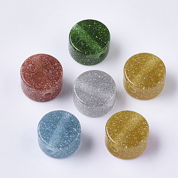 Perline di resina, con polvere argento, Glitter perline, rotondo e piatto, colore misto, 18x10mm, Foro: 3 mm