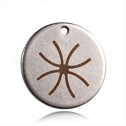 Spray Painted Stainless Steel Pendants, Flat Round with Pattern, Peru, 20x1mm, Hole: 1mm