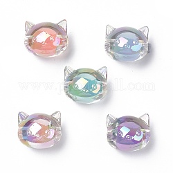 UV Plating Rainbow Iridescent Acrylic Beads, Two Tone Bead in Bead, Cat, Mixed Color, 16x18.5x14.5mm, Hole: 3.5mm