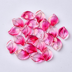 Pulvérisation peint pendentifs en verre transparent, avec de la poudre de paillettes, feuille, rose foncé, 16x11.5x3.5mm, Trou: 1.5mm