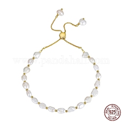 Pulseras de perlas naturales de agua dulce, con pulseras deslizantes ajustables de plata de ley 925 para mujer, real 14k chapado en oro, 10-1/4~11 pulgada (26~28 cm)