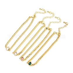 Pulsera de eslabones en forma de lágrima con circonitas cúbicas y cadenas barbadas, joyas de latón chapado en oro para mujer., sin plomo y el cadmio, color mezclado, 7 pulgada (17.7 cm)