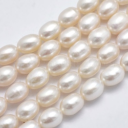 Brins de perles de culture d'eau douce naturelles, ovale, beige, 8x6~7mm, Trou: 0.8mm, Environ 48 pcs/chapelet, 15 pouce (38 cm)