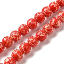 Brins de perles teintes en jaspe impérial synthétique, ronde, rouge, 8mm, Trou: 1.2mm, Environ 47~48 pcs/chapelet, 14.96''~15.16'' (38~38.5 cm)