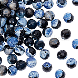 Olycraft 2 brins de perles d'agate craquelée de feu teintes naturelles, facette, ronde, Dodger bleu, 7.5~8mm, Trou: 1mm, Environ 47 pcs/chapelet, 13.98 pouce (35.5 cm)