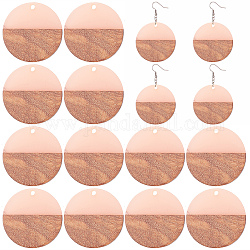 Ciondoli sunnyclue in resina trasparente e legno di noce, cerato, rotondo e piatto, corallo luce, 28.5x3.5~4mm, Foro: 1.5 mm, 12pcs/scatola