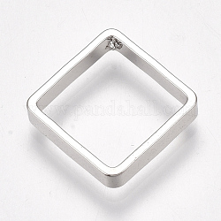 Brass Pendants, Rhombus, Nickel Free, Real Platinum Plated, 16x16x2.5mm, Hole: 1mm