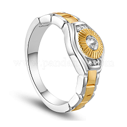 Shegrace Fingerring aus Messing, mit Uhrenkette und Mikropflaster aaa Zirkonia-Auge mit echtem 18 Karat vergoldet rund, Platin & golden, 21 mm