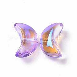 Cuentas de vidrio transparente electrochapa, color de ab chapado, luna, púrpura medio, 14x9x6.5mm, agujero: 1.2 mm