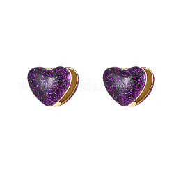 304 золотые серьги-кольца из нержавеющей стали в форме сердца, с эмалью, фиолетовые, 14.3x16.3 мм