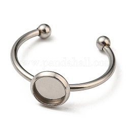 304 Stainless Steel Open Cuff Ring Findings, Bezel Cup Ring Settings with 201 Stainless Steel Tray, Flat Round, Stainless Steel Color, US Size 7 1/4(17.5mm), Tray: 6mm