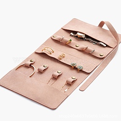Borsa portagioielli portatile in tessuto, portagioielli pieghevole da viaggio per braccialetto, collana, conservazione degli orecchini, rettangolo, rosa nebbiosa, 38x18cm
