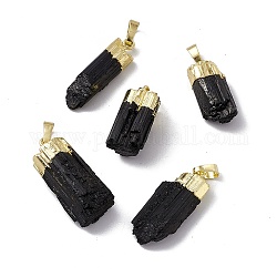 Pendentifs turmalins noirs naturels, pépites breloques, avec les accessoires en laiton, sans cadmium et sans plomb, or, 23~33x8.5~15x6~11.5mm, Trou: 5x8mm
