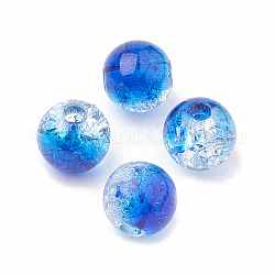 Acrylic Beads, Transparent Crackle Style, Round, Blue, 8x7mm, Hole: 2mm, about 1840pcs/500g