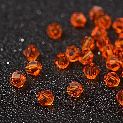 Imitatorische kristallisierte Glasperlen, transparent, facettiert, Doppelkegel, orange rot, 4x3.5 mm, Loch: 1 mm ca. 720 Stk. / Beutel