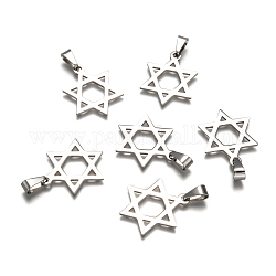 Bijoux pendentifs garçon pentagramme acier inoxydable couleur d'origine 201, pour juif, étoile de david, couleur inoxydable, 32x25x1.5mm, Trou: 4x9mm