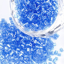 Sortiere ein Glas Saatperlen, Sechseck (zwei Schnitte), transparenten Farben lustlos, Verdeck blau, 1.5~2.5x1.5~2 mm, Bohrung: 0.8 mm, ca. 2100 Stk. / Beutel, 450 g / Beutel