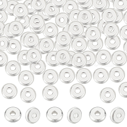 Unicraftale 100pcs 304 perles d'espacement en acier inoxydable, plat rond, couleur d'argent, 4x1.2mm, Trou: 1.2mm