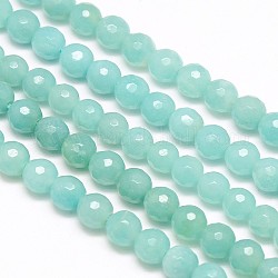 Amazonita naturales hebras de perlas reronda, facetados, 6mm, agujero: 1 mm, aproximamente 66 pcs / cadena, 15.7 pulgada