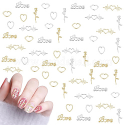 Olycraft 120Pcs 10 Style Alloy Cabochons, Nail Art Decoration Accessories for Women, Mixed Shapes, Platinum & Golden, 7~20x6~8x1~2mm, 12pcs/style