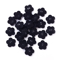 Tapas de cuentas de acrílico flocky, 5-pétalo, flor, negro, 24x6.5mm, agujero: 2.5 mm