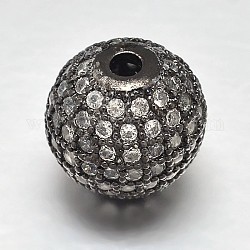 Runde Messing Micro Pave Zirkonia Perlen, Transparent, Metallgrau, 8 mm, Bohrung: 2 mm