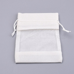 Sachets d'emballage en coton, sacs à cordonnet, avec des rubans d'organza, blanc crème, 14~15x10~11 cm