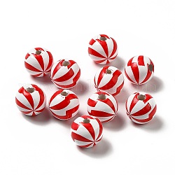 Perline di legno naturale stampate a tema natalizio, rotondo con disegno a vortice, rosso, 16x14.5mm, Foro: 3.5 mm