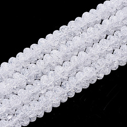 Synthetic Crackle Quartz Beads Strands, Rondelle, White, 6~6.5x3.5~4mm, Hole: 1.5mm, about 122pcs/strand, 15.5 inch