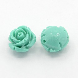 Synthetic Coral 3D Flower Rose Beads, Dyed, Aquamarine, 6x6mm, Hole: 1mm