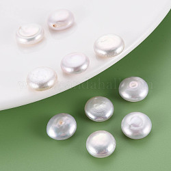 Perline di perle naturali di keshi, perla d'acqua dolce coltivata, Senza Buco / undrilled, rotondo e piatto, colore conchiglia, 12~13x5~6.5mm