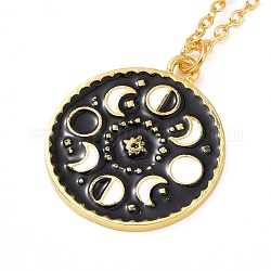 Collar con colgante de fase lunar de esmalte negro, joyas de aleación para mujer, dorado, 18.07 pulgada (45.9 cm)
