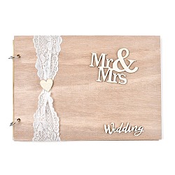 木製の結婚式のゲストブックのメモ帳  レースで  結婚式の装飾のため  中空の単語mr＆mrsの長方形  結婚式  バリーウッド  20x28x1.2cm  約20枚/ pc