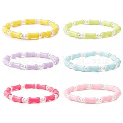 Set di braccialetti elasticizzati con perline di perle in acrilico e plastica ABS da 6 pezzo in 6 colori, braccialetti impilabili per bambini, colore misto, diametro interno: 2 pollice (5 cm), 1pc / color