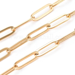 304 acero inoxidable cadenas de clips, cadenas portacables alargadas estiradas, soldada, con carrete, dorado, link: 12x4x0.5 mm, aproximamente 5 m / rollo