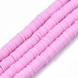 Handmade Polymer Clay Beads Strands, for DIY Jewelry Crafts Supplies, Heishi Beads, Disc/Flat Round, Pearl Pink, 6x0.5~1mm, Hole: 1.8mm, about 290~320pcs/strand, 15.75 inch~16.14 inch(40~41cm)